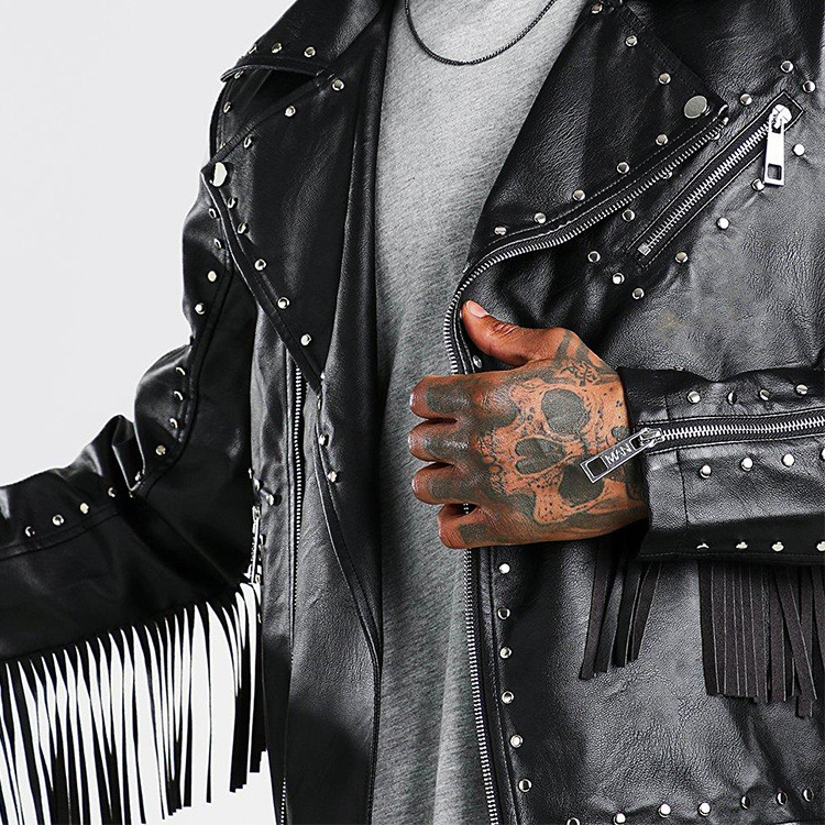 Men Clothing Top Design Casual Wears Leather Jackets Custom With Studded Fringe Details Stylish Biker Jackets For Men