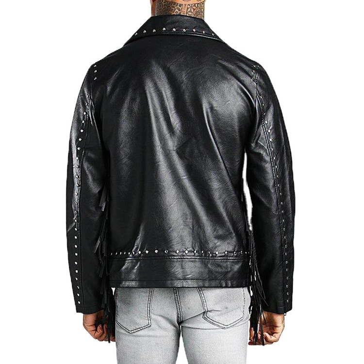 Men Clothing Top Design Casual Wears Leather Jackets Custom With Studded Fringe Details Stylish Biker Jackets For Men