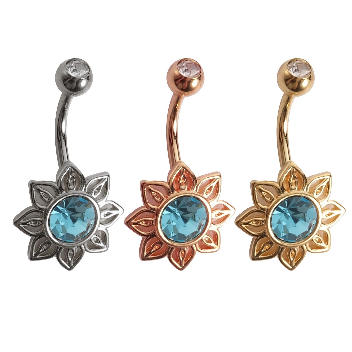 Blue Round Belly Button Belly Rings Body Piercing Jewelry Body Jewellery Stainless Steel Romantic Women's OEM ODM Flower 10pcs