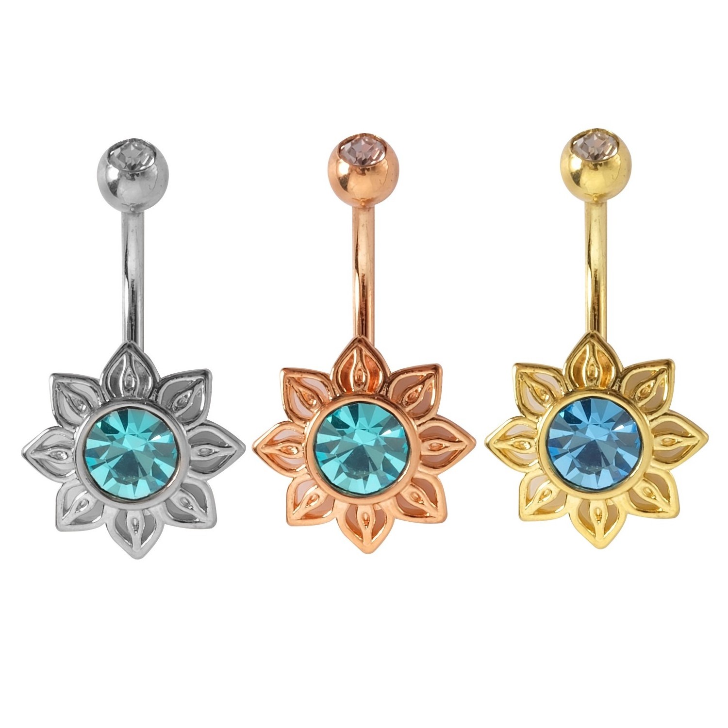 Blue Round Belly Button Belly Rings Body Piercing Jewelry Body Jewellery Stainless Steel Romantic Women's OEM ODM Flower 10pcs