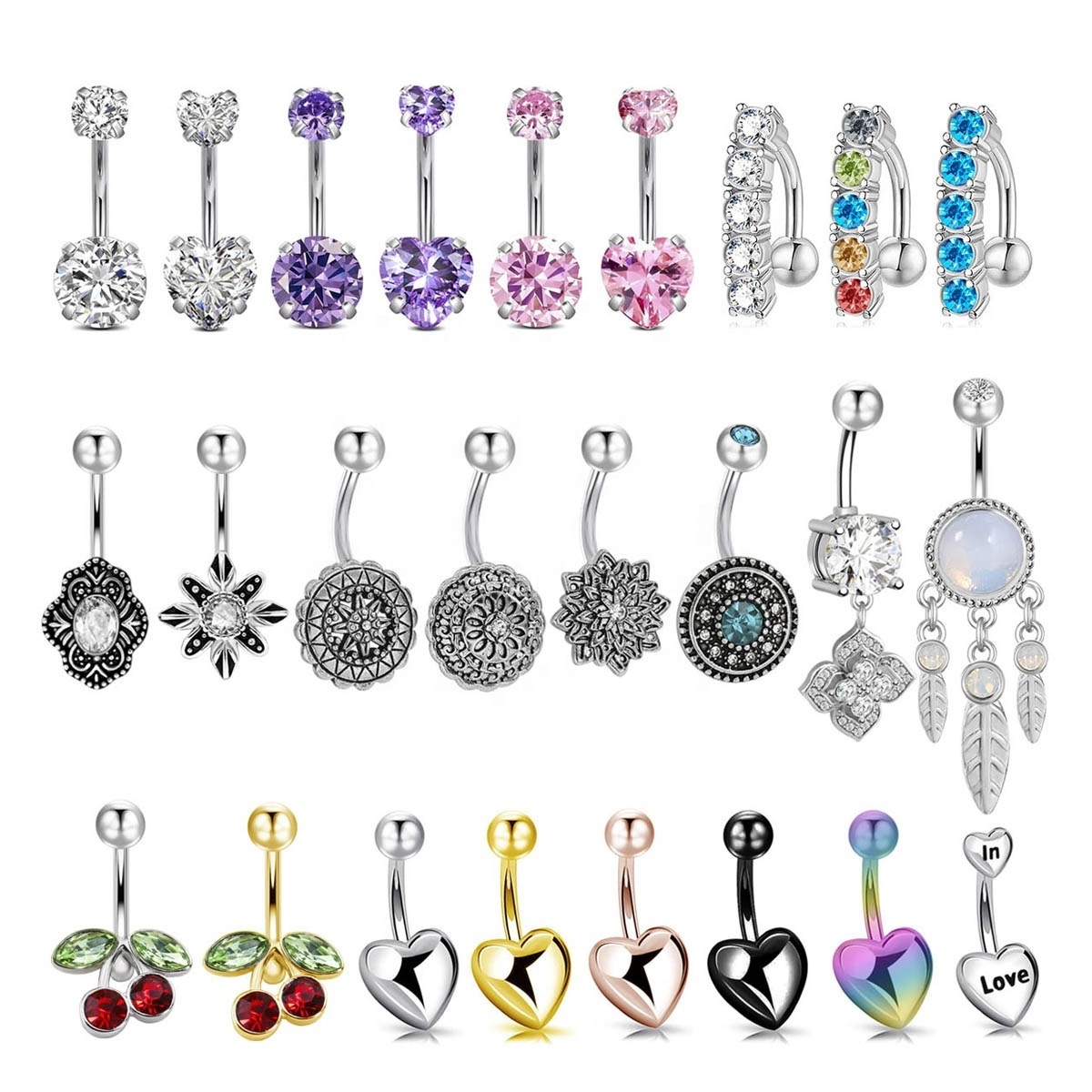 100 Styles Stainless Steel Navel Belly Pierced Jewelry Zircon Belly Button Rings Women Crystal Butterfly Umbilical Rings