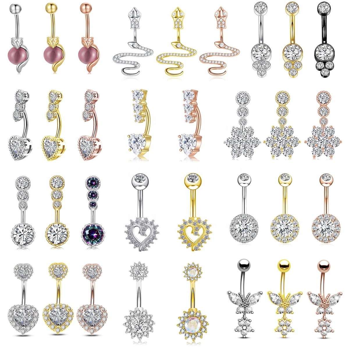 100 Styles Stainless Steel Navel Belly Pierced Jewelry Zircon Belly Button Rings Women Crystal Butterfly Umbilical Rings