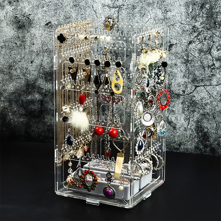 SHI SHENG Hot Sale Clear 360 Rotating Earring Holder Stand Display 5 Tiers Acrylic Earring Holder