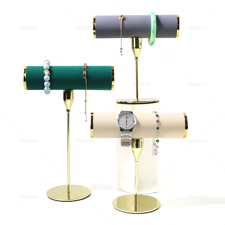 SHI SHENG Tabletop Green Metal T-Bar Jewelry Organizer Tower for Show Jewelry Hanging Pendant Earring Bracelet Ring Accessory