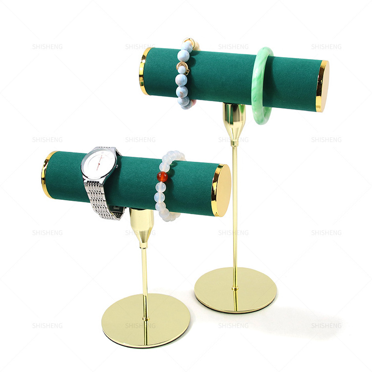 SHI SHENG Tabletop Green Metal T-Bar Jewelry Organizer Tower for Show Jewelry Hanging Pendant Earring Bracelet Ring Accessory