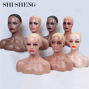 SHI SHENG Wholesale Realistic African American Eyelid Female Mannequin PVC Head With Shoulders for Wig Display