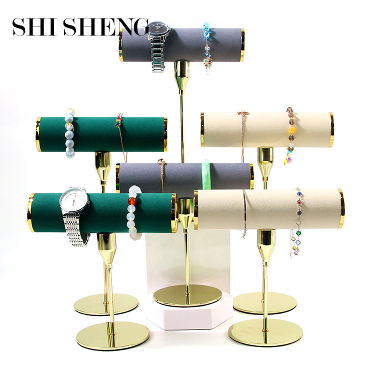 SHI SHENG Tabletop Green Metal T-Bar Jewelry Organizer Tower for Show Jewelry Hanging Pendant Earring Bracelet Ring Accessory