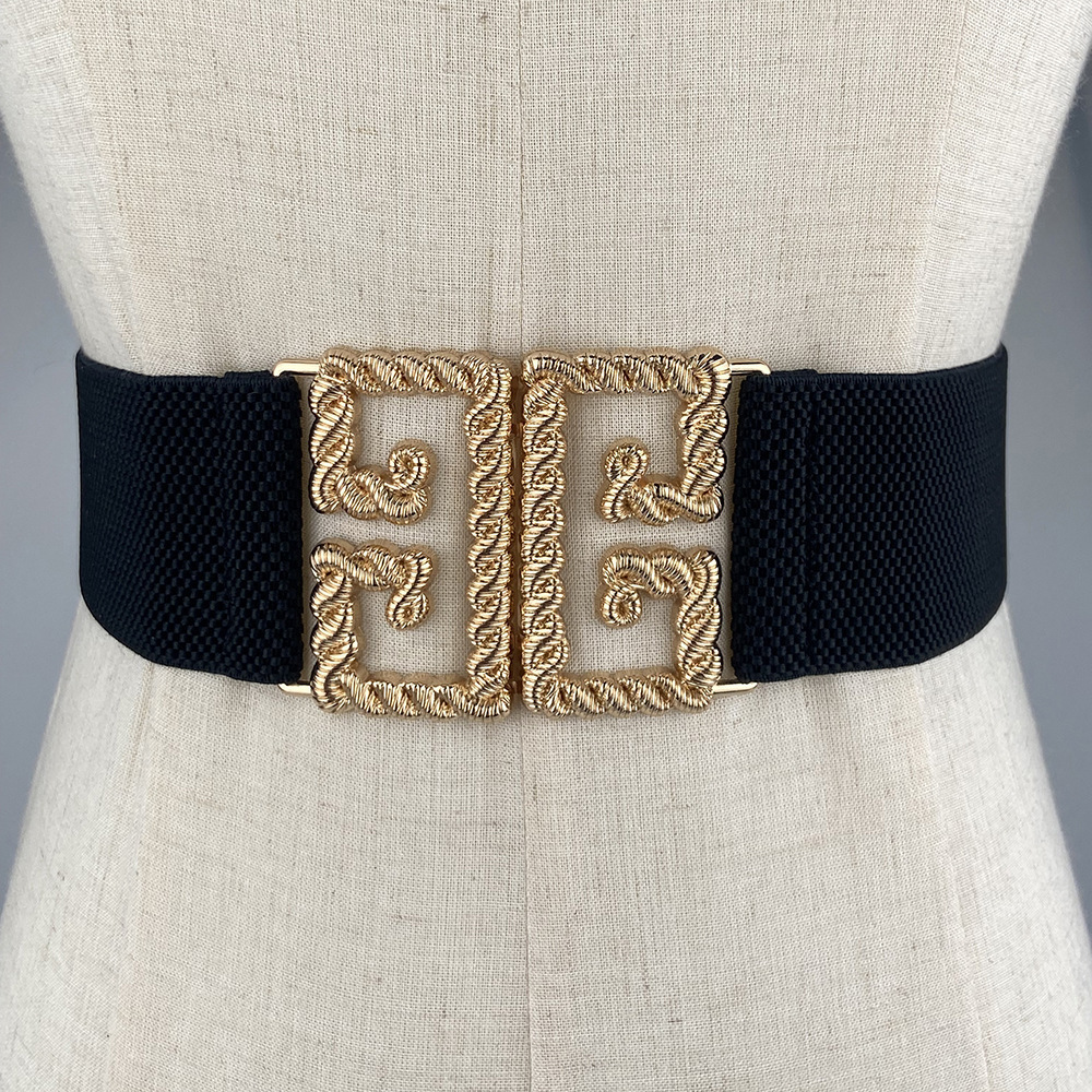 New Decorative Waistbelt Dresses Ladies Wide Elastic Waist Band Fancy Fashion Square Buckle Cummerbund Belts for Girls Women