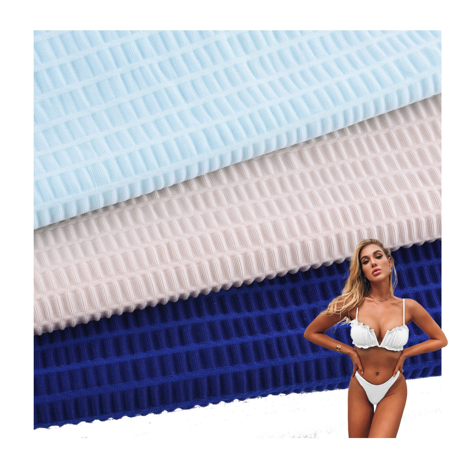 220g Heavyweight 97% Polyester 3% Spandex Elastane Stretch Quick Dry Bamboo Cage Crinkle Jacquard Swimwear Fabric