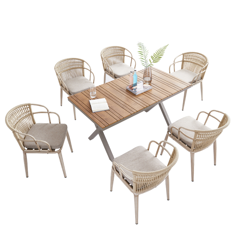 Garden cafe restaurant aluminium dining table and chairs Set hotel rope patio outdoor furniture set