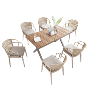 Garden cafe restaurant aluminium dining table and chairs Set hotel rope patio outdoor furniture set