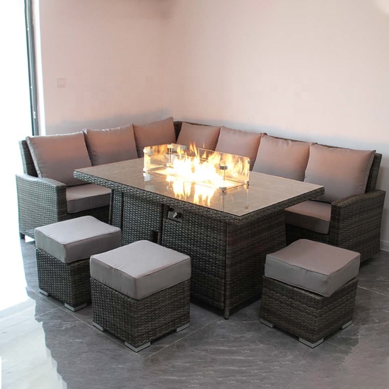 outdoor Sectional Patio garden Sofa  set high quality Outdoor furniture with fire pit table all weather garden rattan furniture