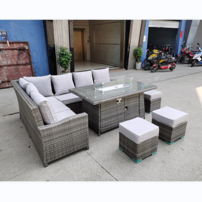 Sectional L shape corner wicker outdoor patio garden furniture garden rattan dining sofas set and outdoor fire pit table