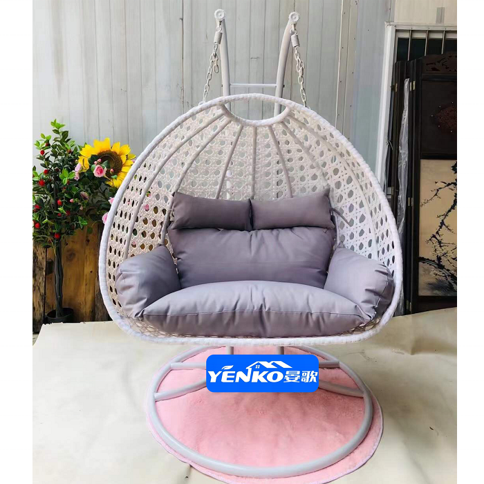 Outdoor two seat patio swing rattan wicker swing chair with stand rocking Hanging chair basket