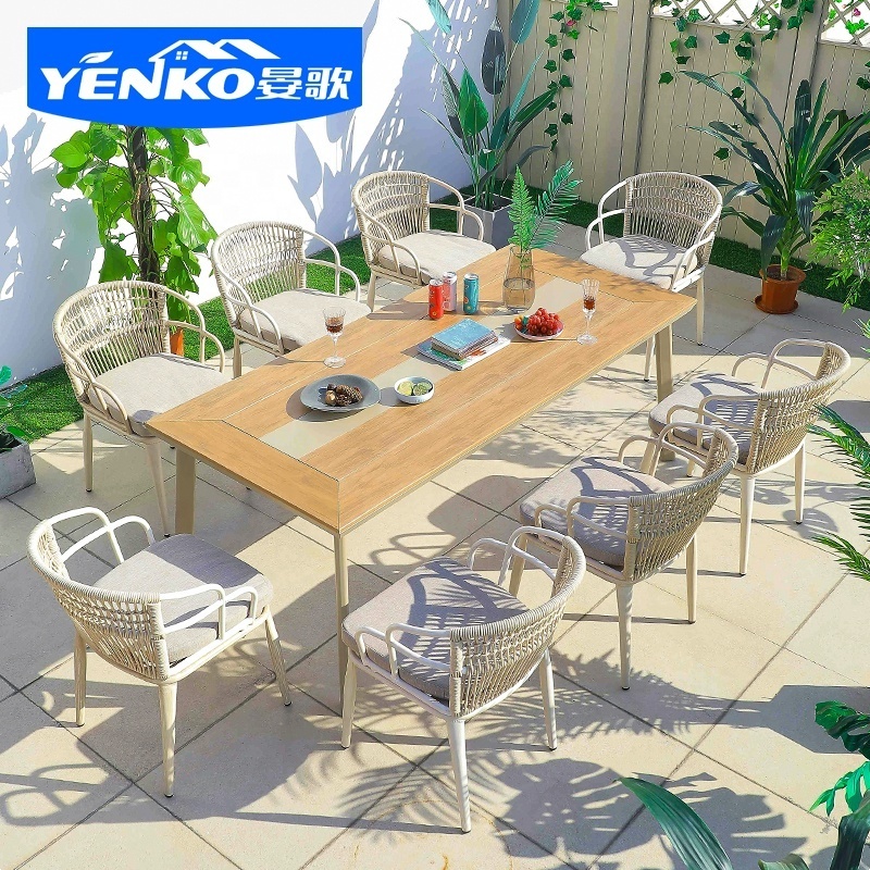 Garden cafe restaurant aluminium dining table and chairs Set hotel rope patio outdoor furniture set