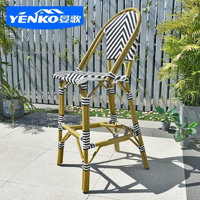 Hotel bistro rattan wicker high outdoor chair plastic resin chair garden patio bar furniture