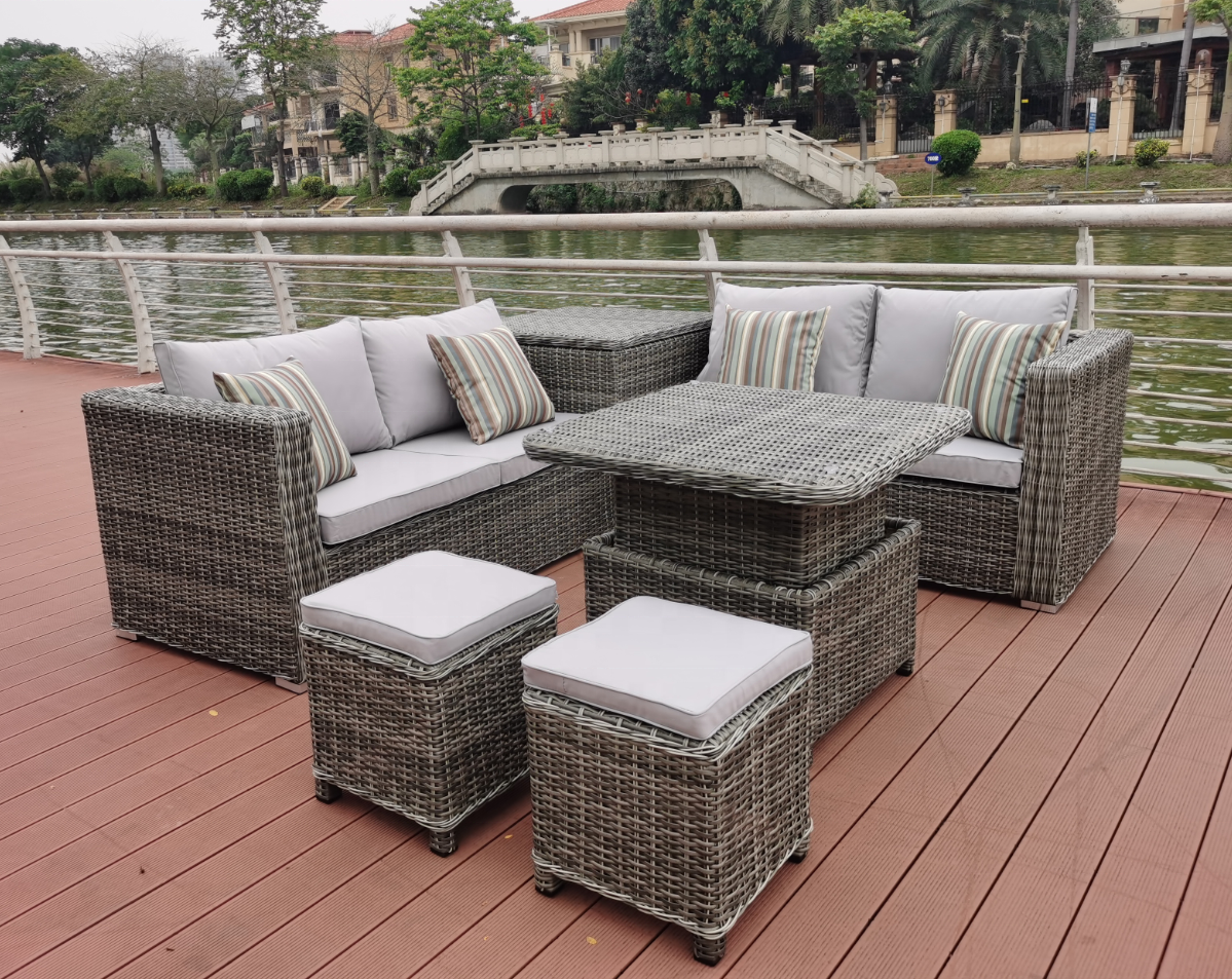 L shape rattan wicker garden sofa set outdoor restaurant patio furniture