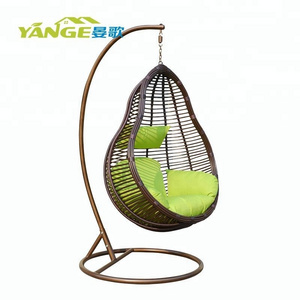 Modern High Quality Balcony Outdoor Furniture Hanging Egg Shaped Wicker Rattan Swing Chair with stand