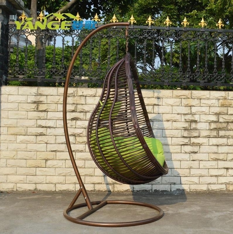 Modern High Quality Balcony Outdoor Furniture Hanging Egg Shaped Wicker Rattan Swing Chair with stand