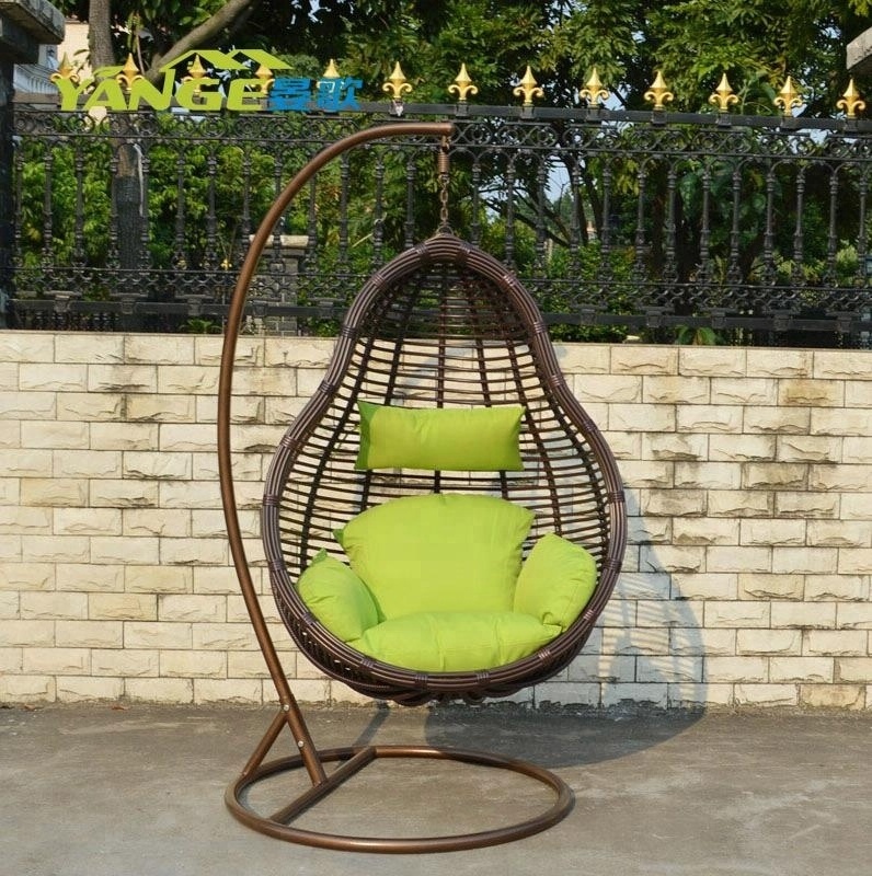 Modern High Quality Balcony Outdoor Furniture Hanging Egg Shaped Wicker Rattan Swing Chair with stand