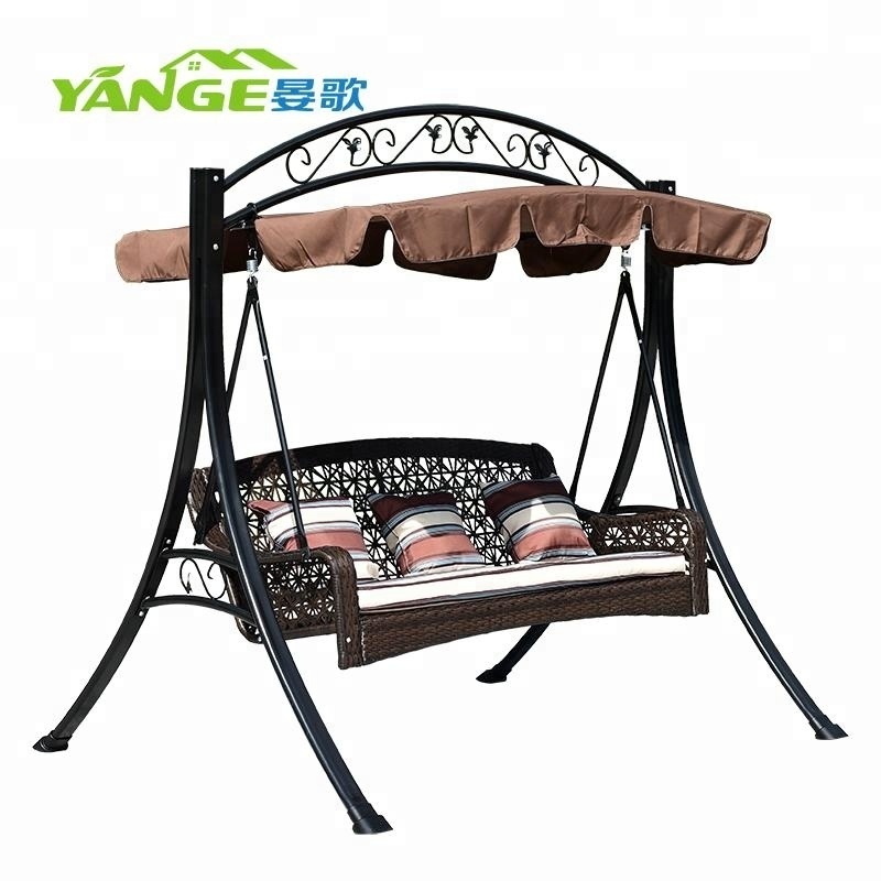 Outdoor patio swing chair with canopy and cushion pillows