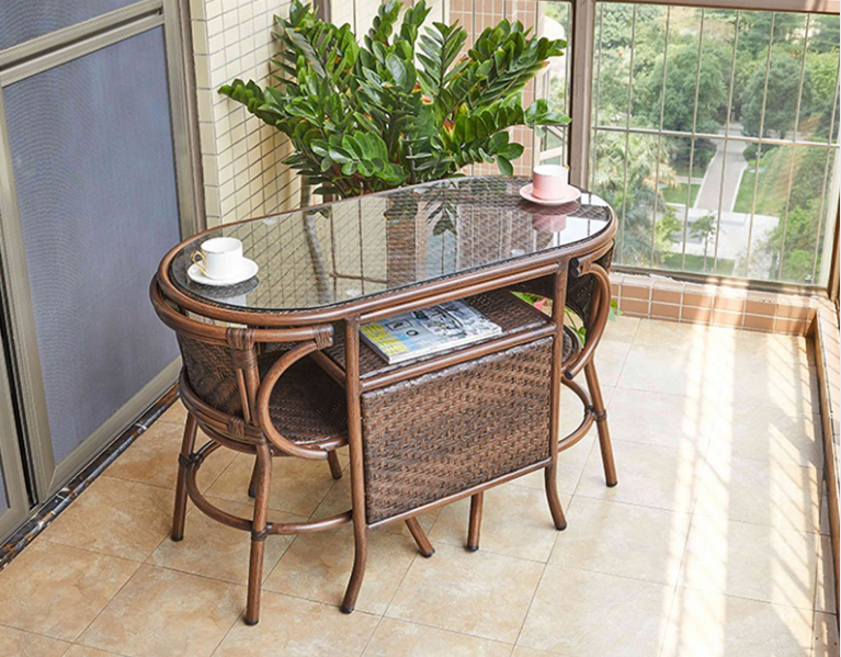 Rattan patio furniture garden set cafe dining room table and chairs terrace furnitures