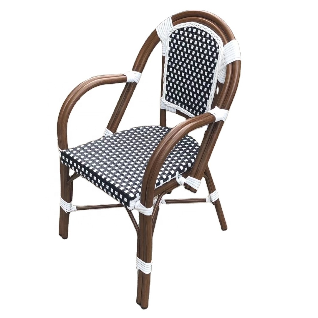 Outdoor Vintage french style bamboo chair Bistro metal restaurant dining Table and Chair Cafe Rattan garden Set patio furniture