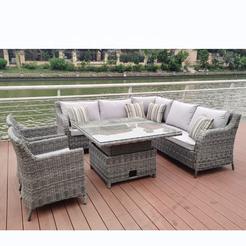 L shape rattan wicker garden sofa set outdoor restaurant patio furniture