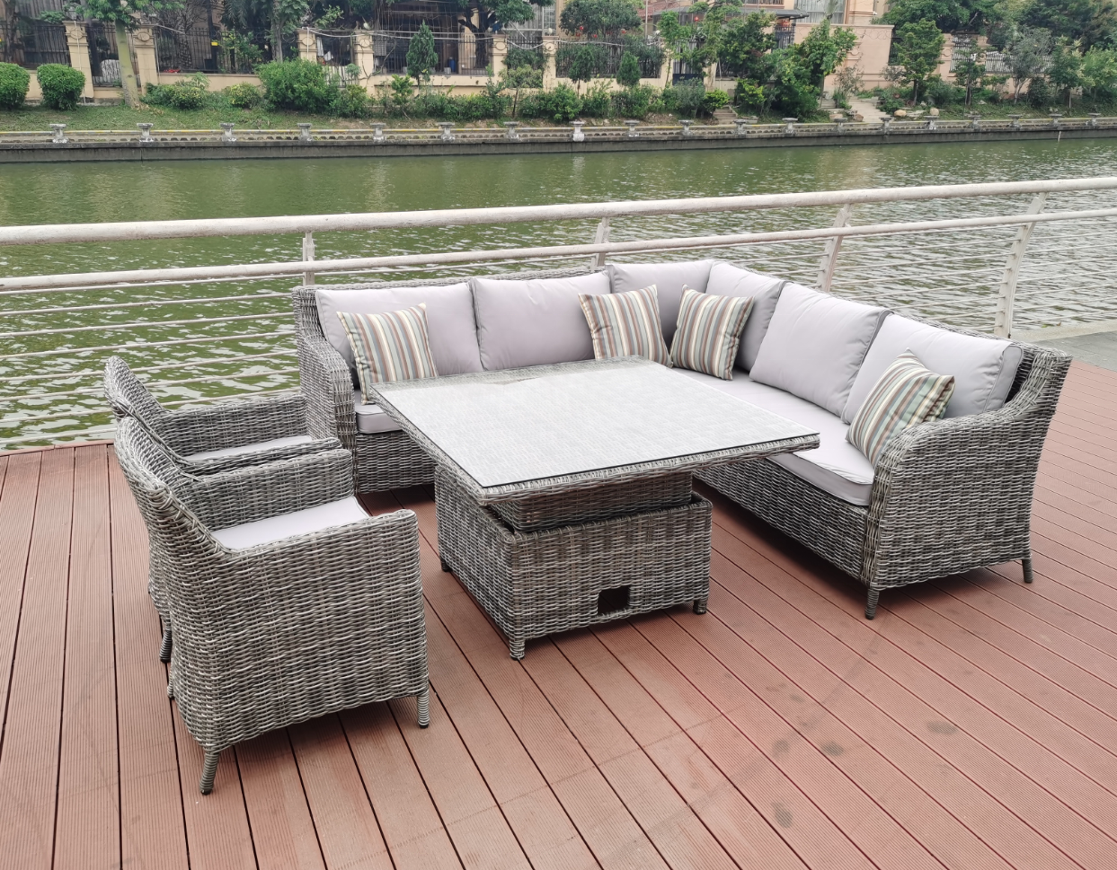 L shape rattan wicker garden sofa set outdoor restaurant patio furniture