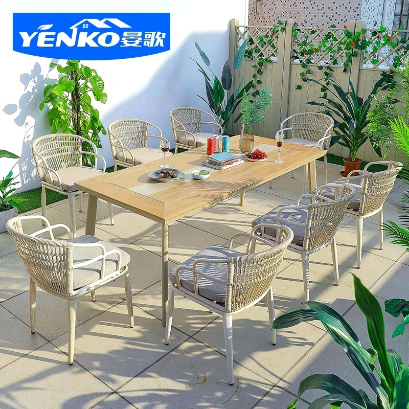 Garden cafe restaurant aluminium dining table and chairs Set hotel rope patio outdoor furniture set