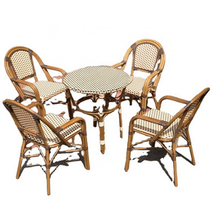 Outdoor Vintage french style bamboo chair Bistro metal restaurant dining Table and Chair Cafe Rattan garden Set patio furniture