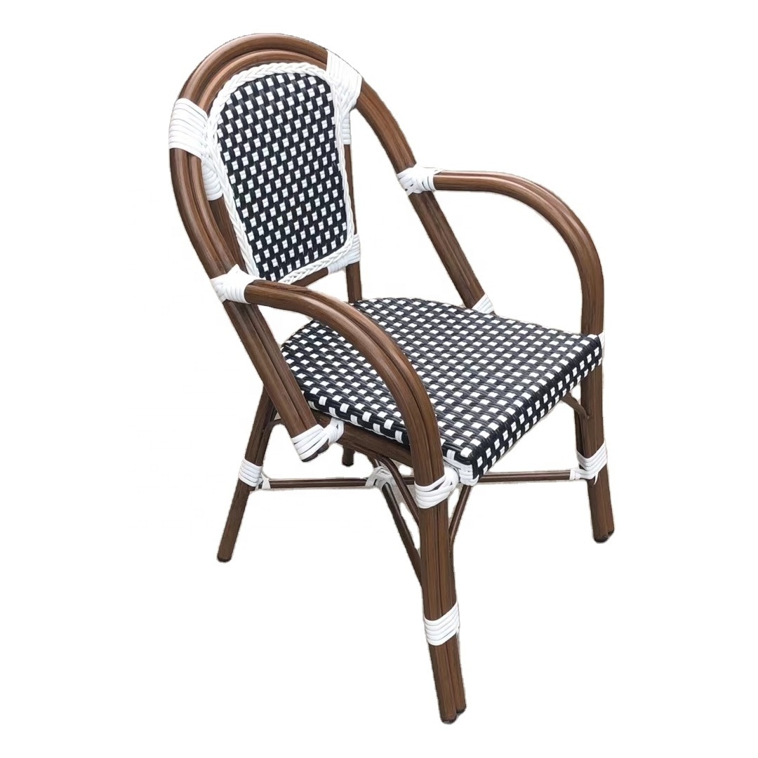 Outdoor Vintage french style bamboo chair Bistro metal restaurant dining Table and Chair Cafe Rattan garden Set patio furniture