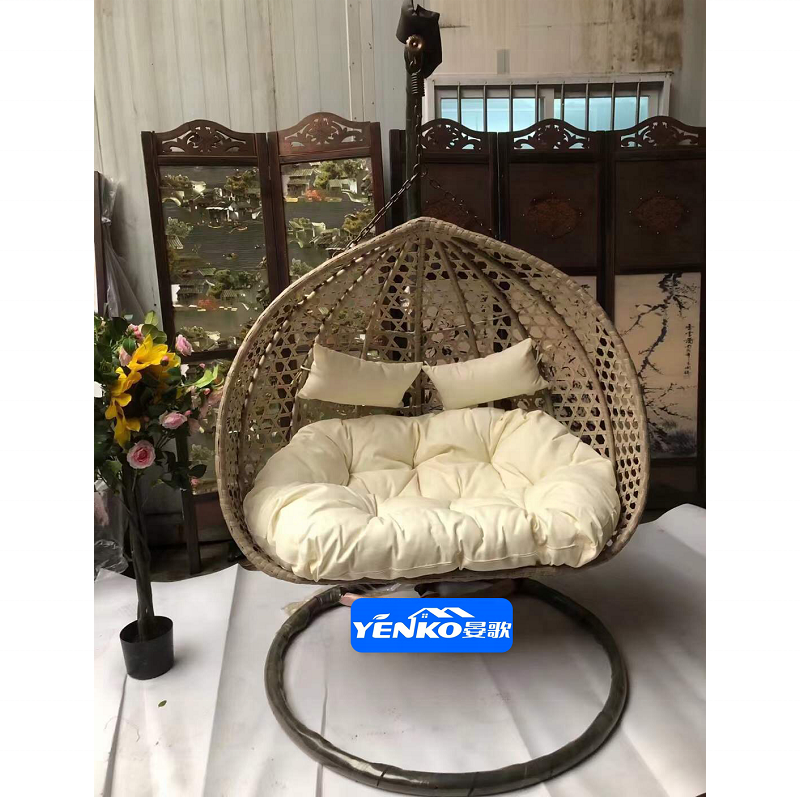 Double Rattan Hanging Egg Chair With Stand Patio Swings Rocking Basket Hammock Chair Balcony Courtyard Garden Outdoor Furniture