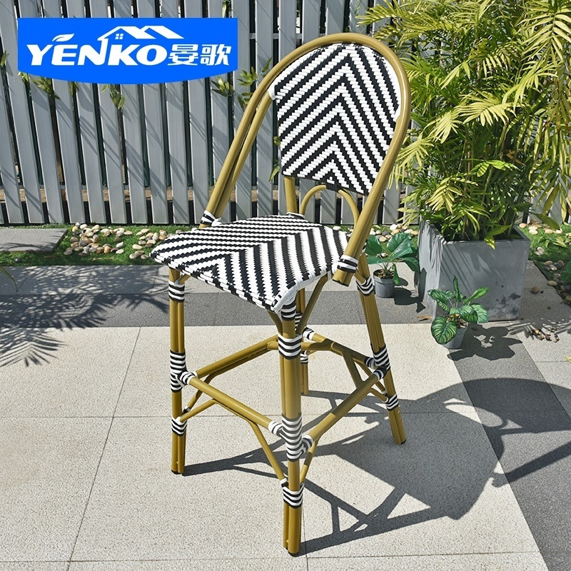 Hotel bistro rattan wicker high outdoor chair plastic resin chair garden patio bar furniture