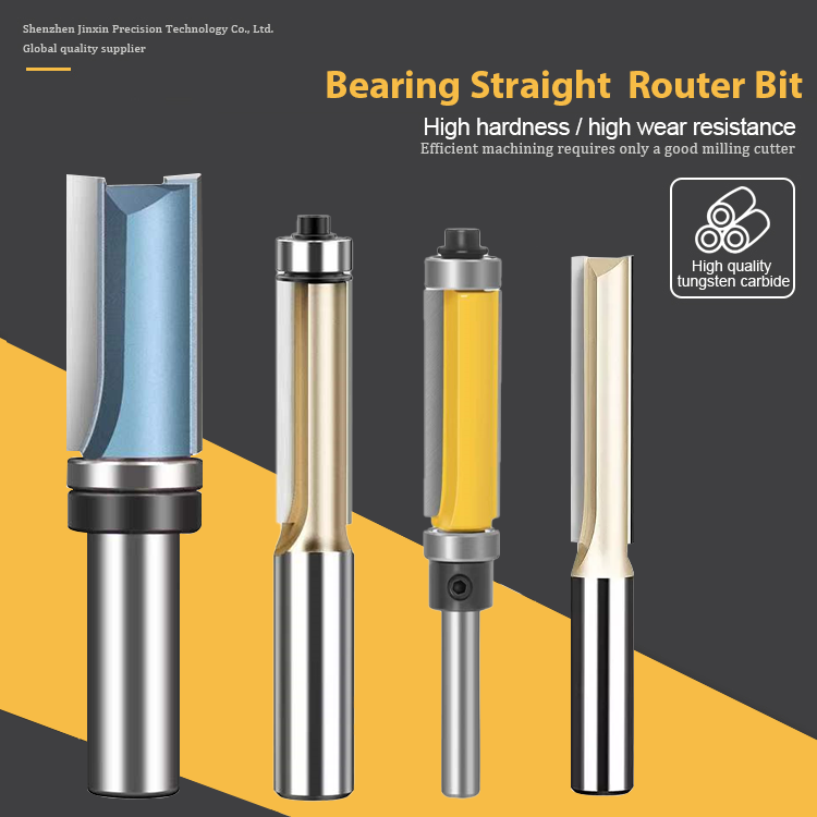 cnc 1/2 1/4 shank wood two flute flush trim straight milling cutter with bottom bearing type long blade 3/4 straight router bit