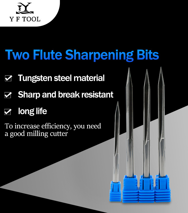 Double flute milling cutter 2 flutes straight engraving v groove end mill for wood engraving two flute v groove cnc router bit