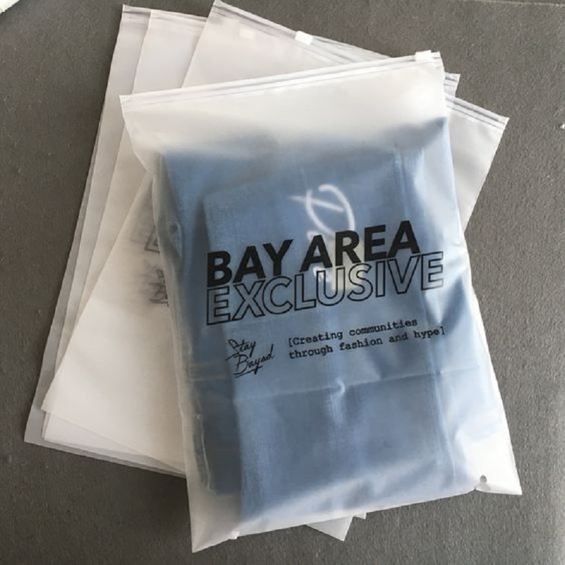 Custom Printed T Shirt Packaging Zipper Bag slider zip lock Frosted Plastic Clothes Bag