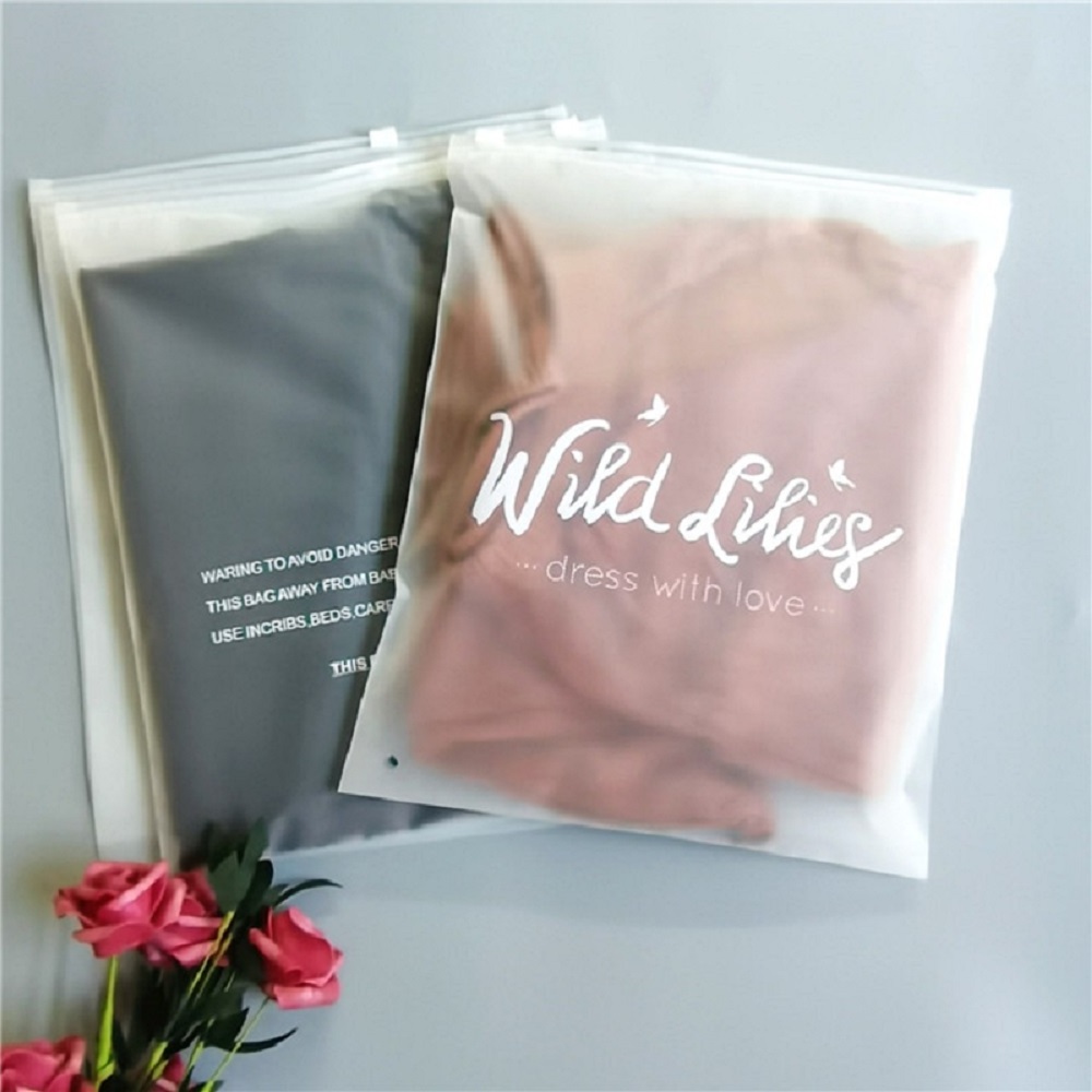 Custom Printed T Shirt Packaging Zipper Bag slider zip lock Frosted Plastic Clothes Bag