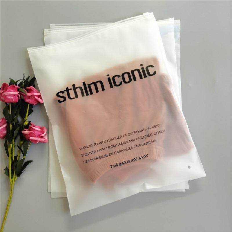 Custom Printed T Shirt Packaging Zipper Bag slider zip lock Frosted Plastic Clothes Bag