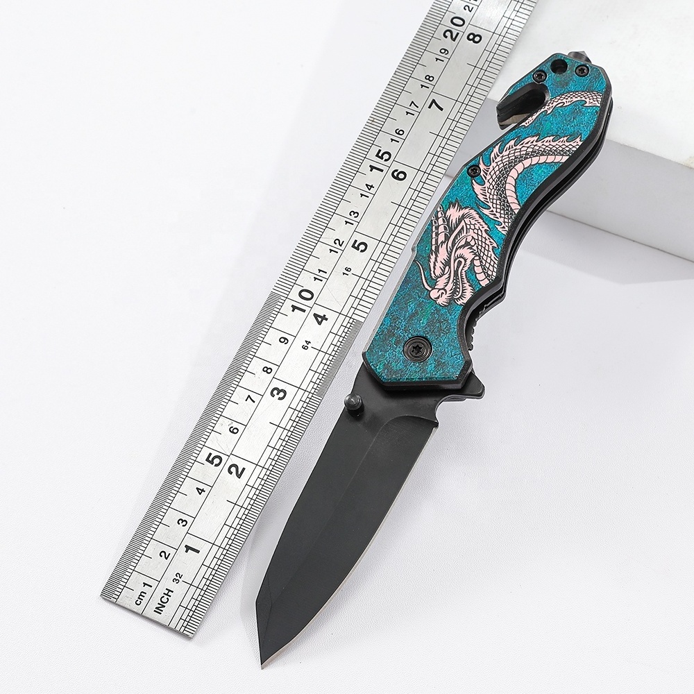 Multi Purpose Spanto Blade Flipper Open Chinese Dragon Pattern UV Printing Glow in the Dark Handle Belt Cutter Safety Knife