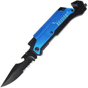 3.7 In Multi Purposes Partial Serrated Blade Fire Starter Led Light Belt Cutter Glass Breaker Survival Knife with Pocket Clip