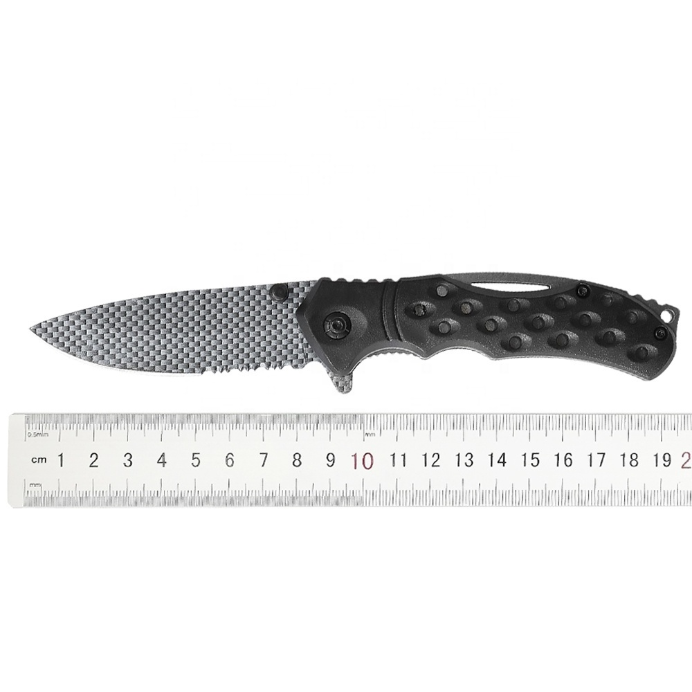 Carbon Fiber Pattern Serrated Drop Point Blade Thumb Stud Flipper Open Pocket Clip Vented Handle Folding Knife with Lanyard Hole