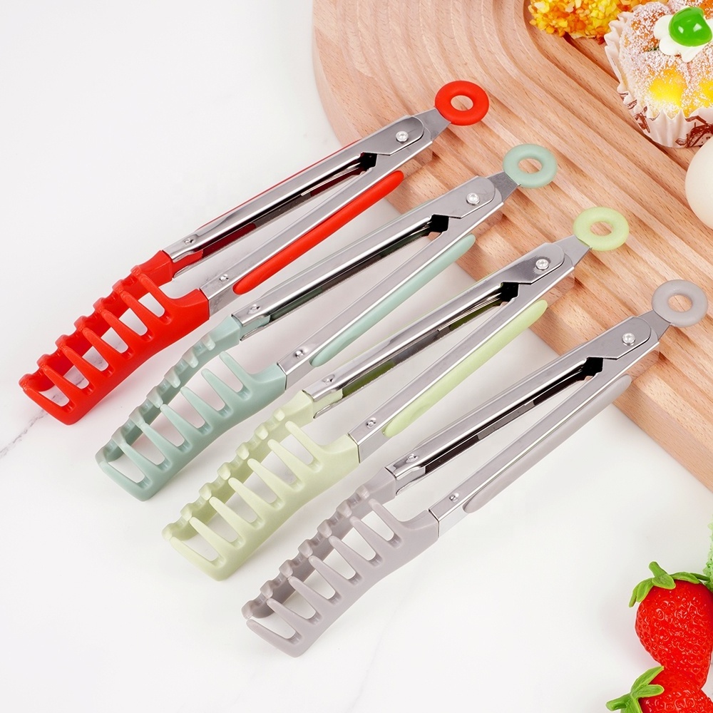 Heat Resistant Cooking  Best Mini Silicone Tongs Stainless Steel and BPA Free Nylon 7 Inch Kitchen Pasta Tongs