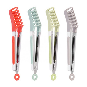 Heat Resistant Cooking  Best Mini Silicone Tongs Stainless Steel and BPA Free Nylon 7 Inch Kitchen Pasta Tongs