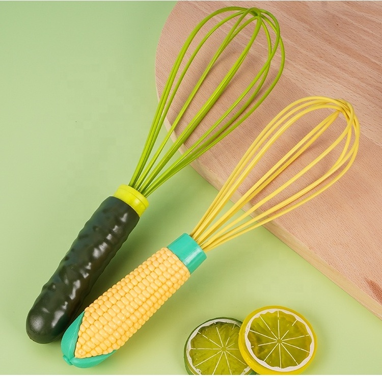 Food Grade Kitchen Eggplant Corn Handle Egg Beater Mixer Silicone Wire Balloon Manual Egg Whisk