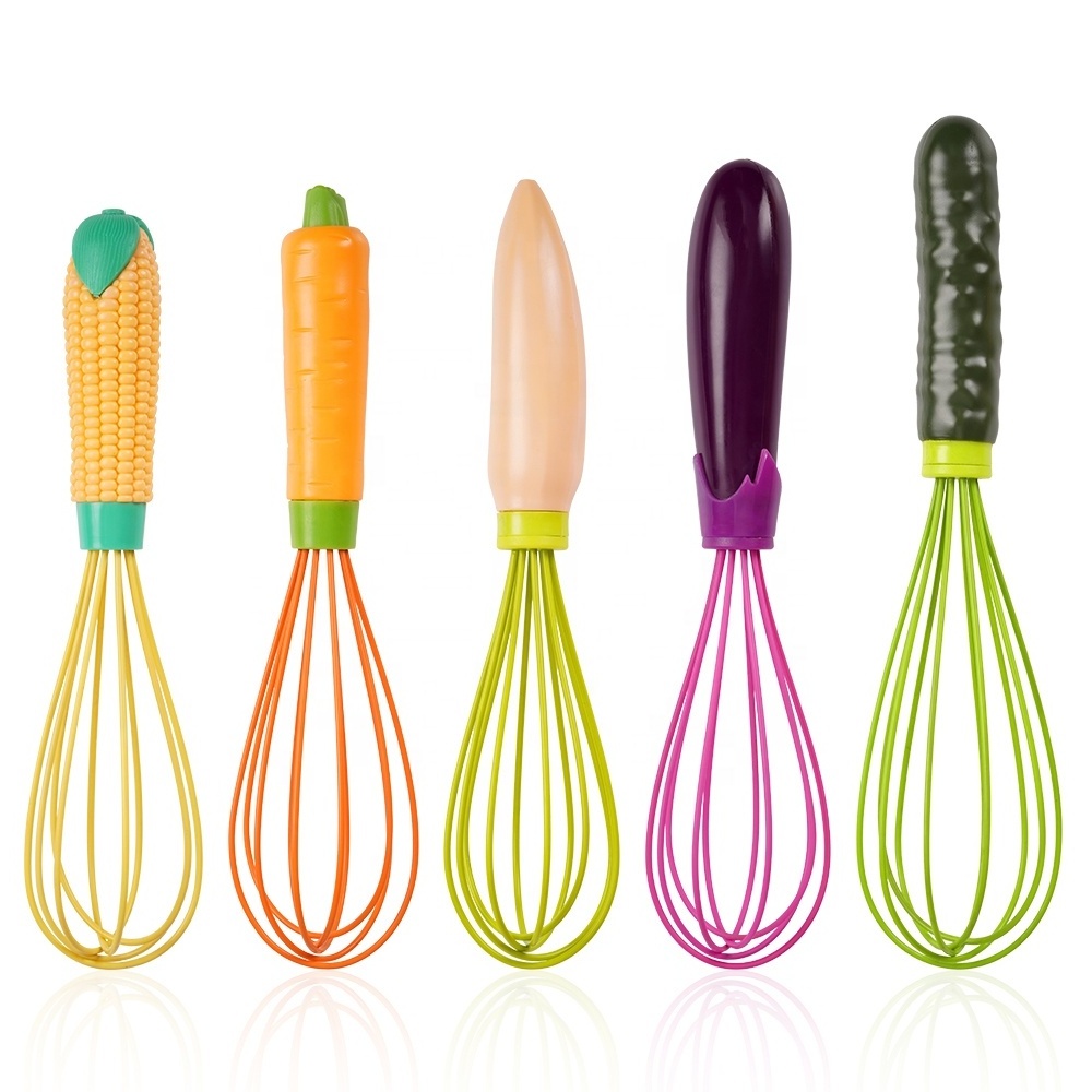 Food Grade Kitchen Eggplant Corn Handle Egg Beater Mixer Silicone Wire Balloon Manual Egg Whisk