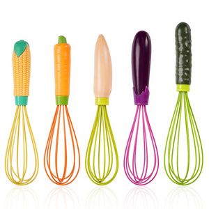 Food Grade Kitchen Eggplant Corn Handle Egg Beater Mixer Silicone Wire Balloon Manual Egg Whisk