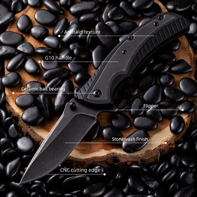 PRECISION 4.75 Inch Black G10 Handle Best Selling D2 Tactical Knife Outdoor Survival Folding Pocket Knife