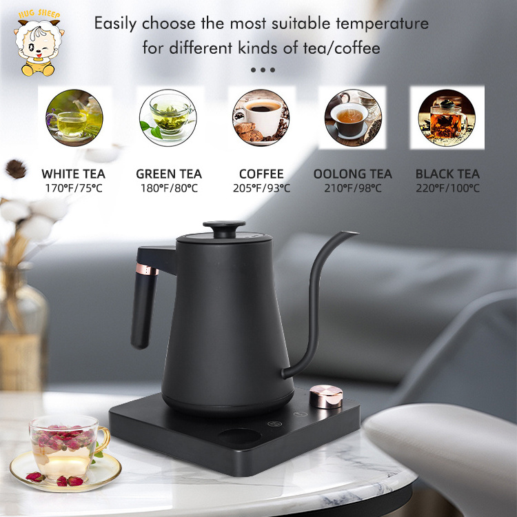 Fast Water Boiling Tea Pot Coffee Pot with LCD Screen Display Household Gooseneck Keep Warm Electric Kettle Black Digital 1000