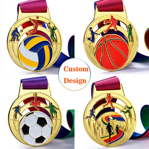 Custom personal logo gold sports medal sandblast metal cut out football basketball competition medallion sports game award medal